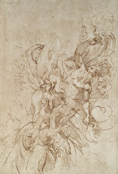 Jehova in einer flammenden Wolke, begleitet von Engeln von Raffaello Sanzio Raphael
